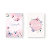 Twee roze en blauwe vlinder-thema muurkunst prints voor schriften a5 vlinders
